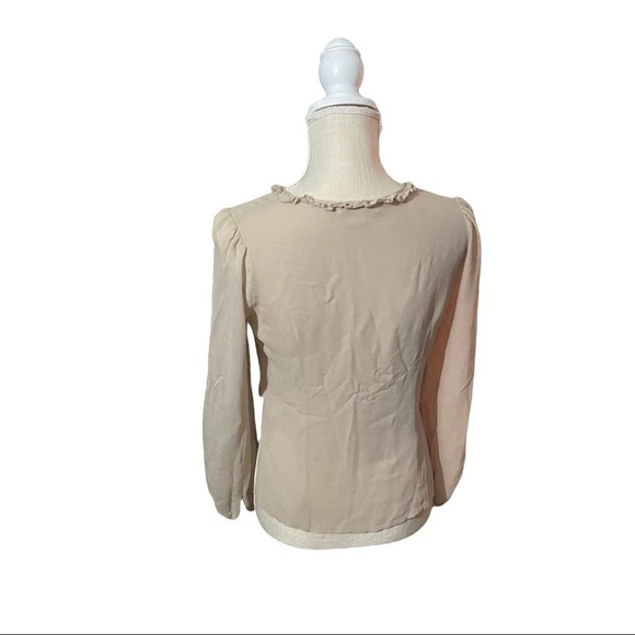 Pendleton Khaki Semi-Sheer 100% Silk Ruffled Neck Button Front LS Blouse Women 8 - Picture 4 of 10